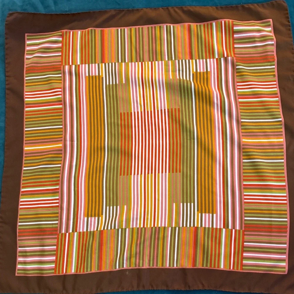 Vintage Made in Italy Striped Scarf Brown Orange Green‎ Pink Polyester 26x26